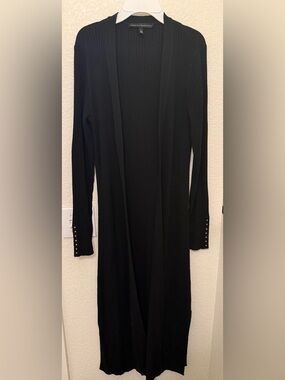 Black Long Sleeve Ribbed Cardigan with Button Cuff